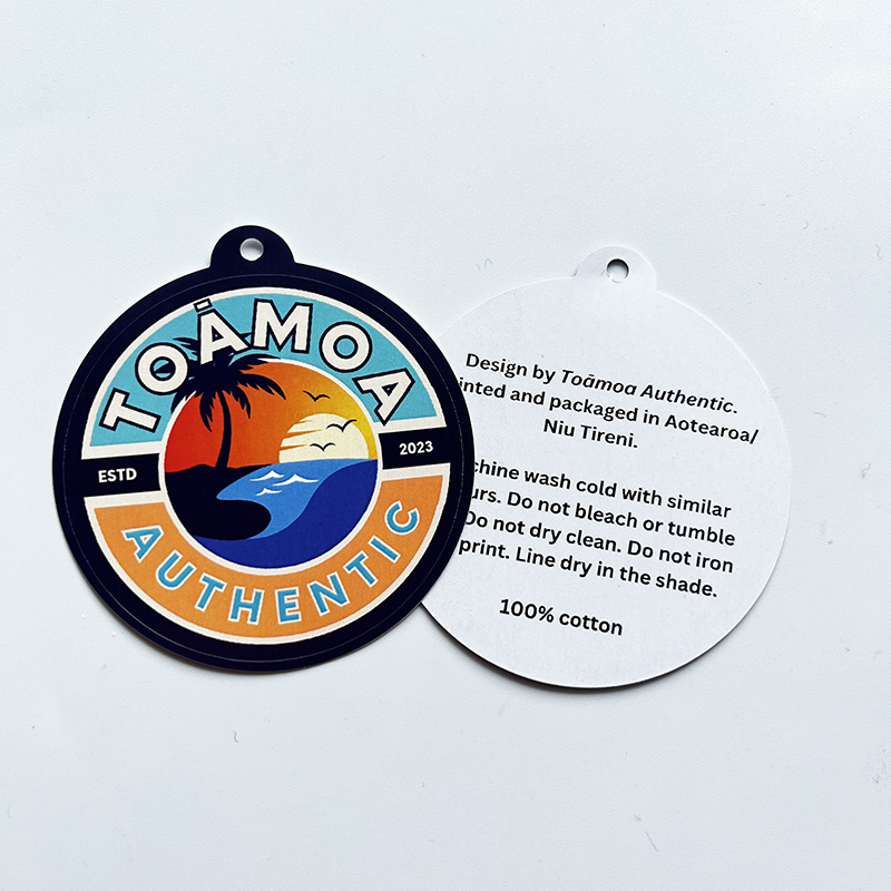 High Quality UV Resist Die cut Custom Logo printing Tag Sticker Waterproof Clothing Hat Hang Tag Stickers