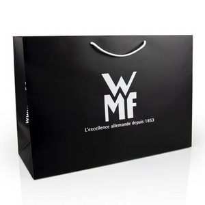 Free Design Custom Logo Matt Black Paper Clothing Packaging Gift Paper Bag Shopping Bag luxury Paper Bags With Ribbon Handle