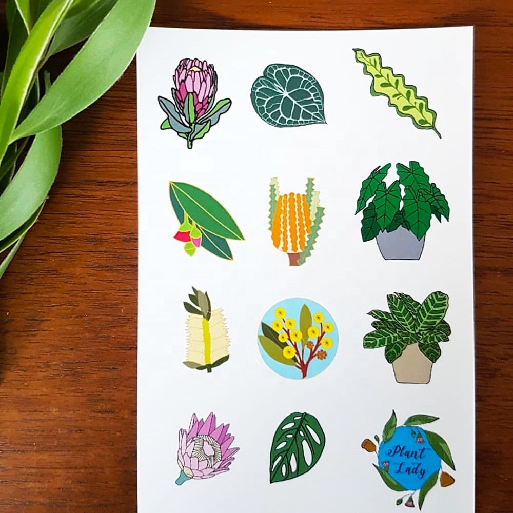 Waterproof Reflective Plant Flower Sticker Printing Sheet Vinyl Transparent Die Cut Custom Kid Kiss Cut Sticker Sheet