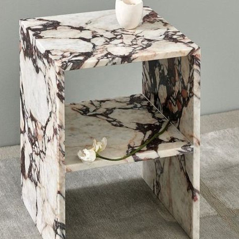 Italy Luxury Furniture Calacatta Viola Bella Bedside Table High End Marble Bed Side Table