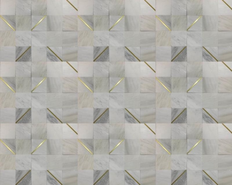 Fashionable  new style white Stone mixed Brass backsplas bathroom wall and floor Stone Marble Mosaic Pattern Kitchen  Backsplash