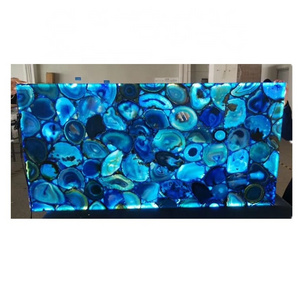 Composite semi stone used table top precious blue onyx agate stone slabs