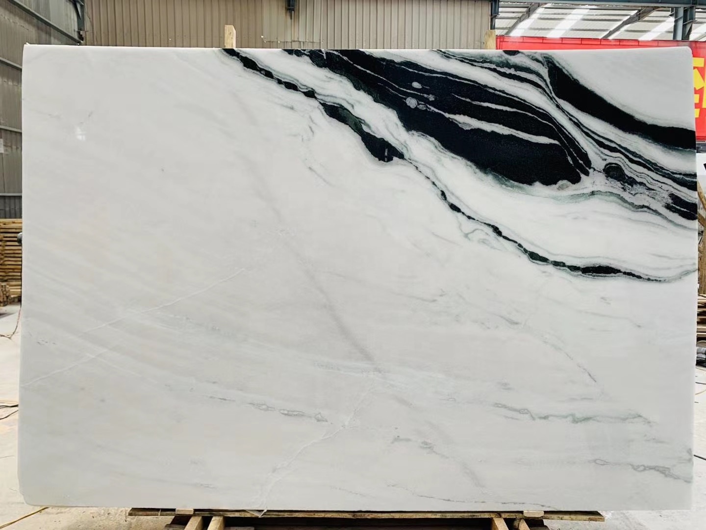 Chinese supplier polished panda white marble with black veins