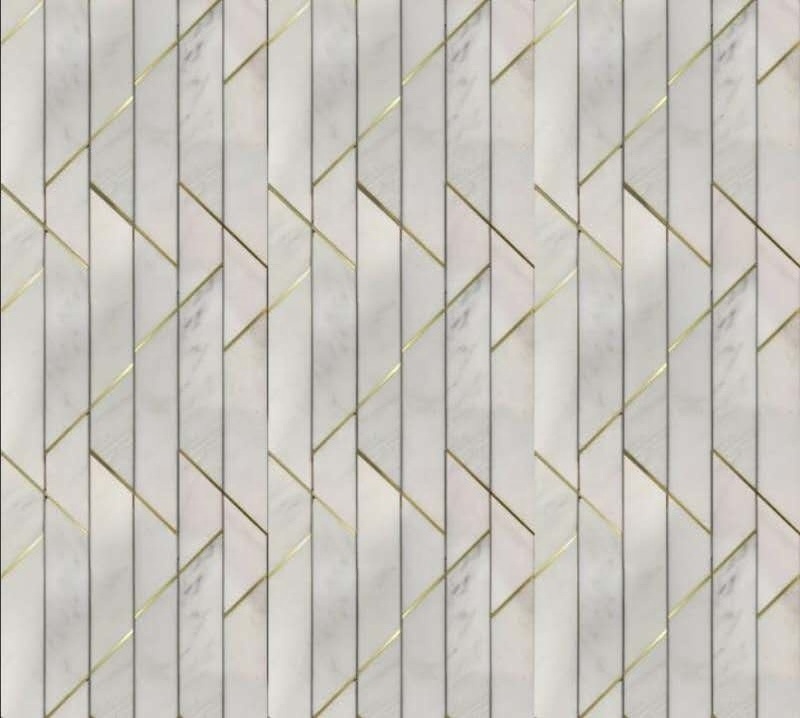 Fashionable  new style white Stone mixed Brass backsplas bathroom wall and floor Stone Marble Mosaic Pattern Kitchen  Backsplash