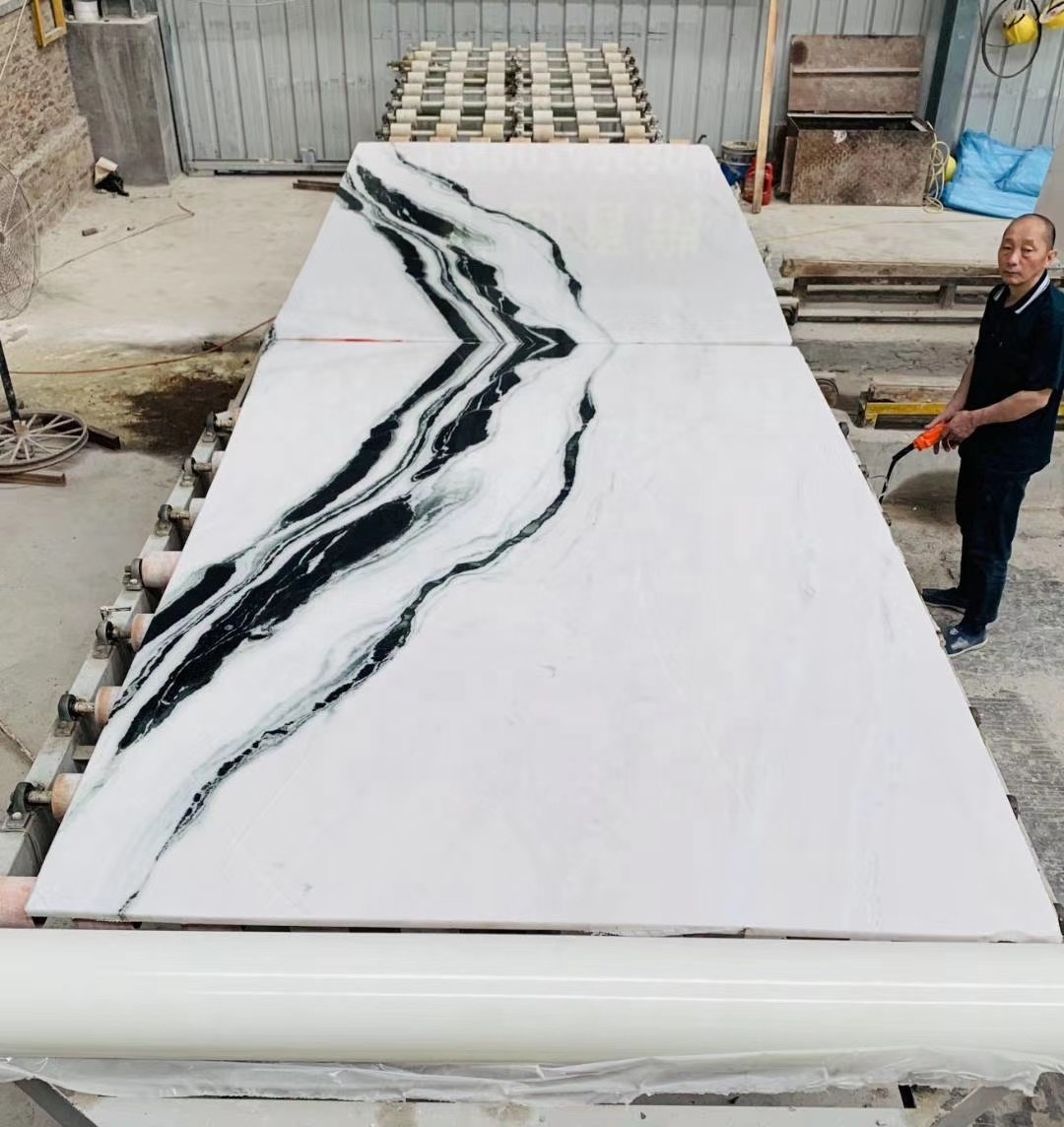 Chinese supplier polished panda white marble with black veins