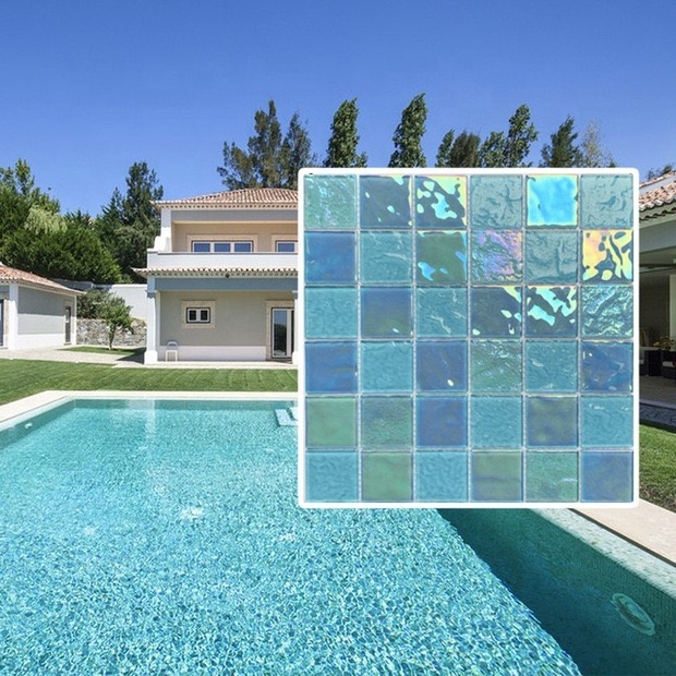 High Quality Modern Design Hot-Melting Glass Mosaic Square Ceramic Stone Tiles for Bathroom Swimming Pool Metal Floor Design