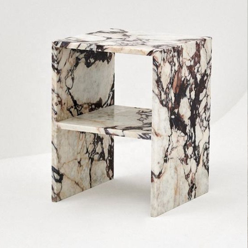 Italy Luxury Furniture Calacatta Viola Bella Bedside Table High End Marble Bed Side Table