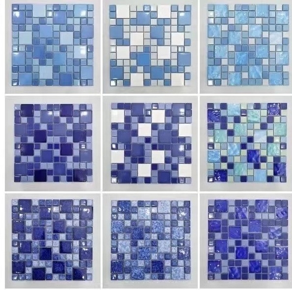 High Quality Modern Design Hot-Melting Glass Mosaic Square Ceramic Stone Tiles for Bathroom Swimming Pool Metal Floor Design