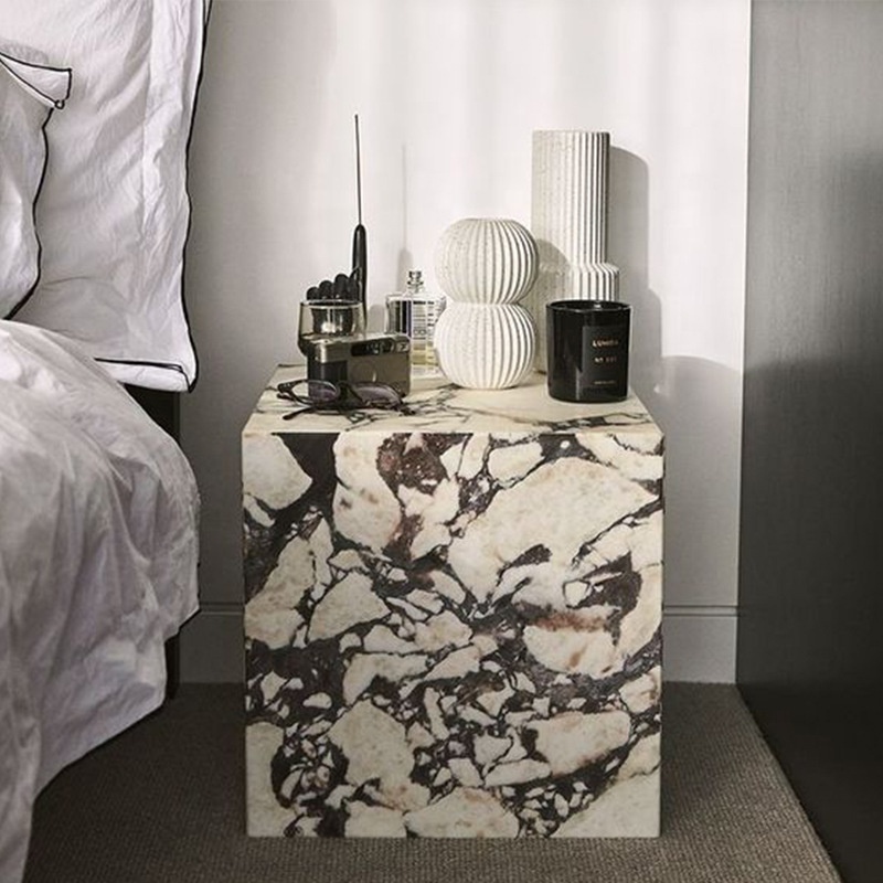 Italy Luxury Furniture Calacatta Viola Bella Bedside Table High End Marble Bed Side Table