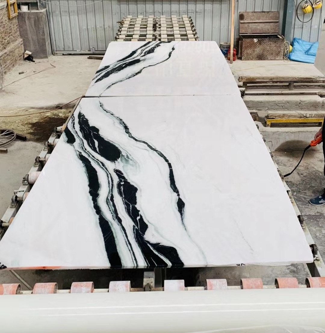 Chinese supplier polished panda white marble with black veins