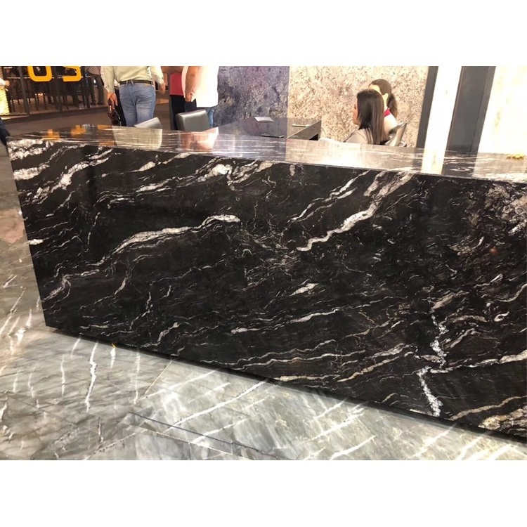 Cosmic black granite slabs, brazilian exotic black granite slabs, cosmic black granite sales for countertop decoration