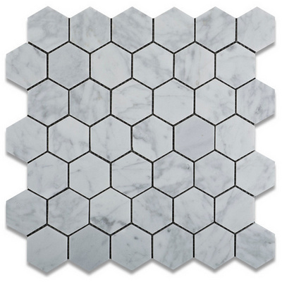 Dth stone 2" Carrara White Hexagon Marble Mosaic Tiles Price  for floor