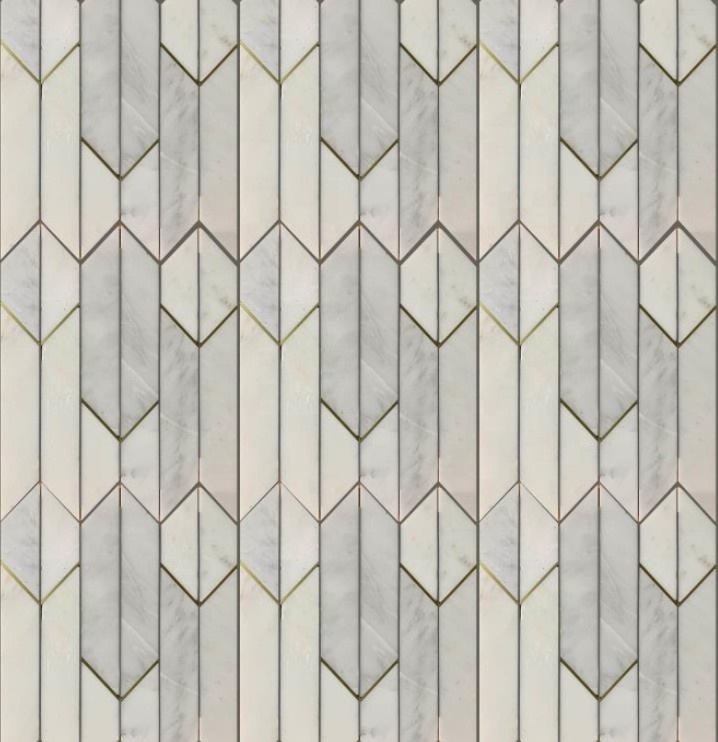 Fashionable  new style white Stone mixed Brass backsplas bathroom wall and floor Stone Marble Mosaic Pattern Kitchen  Backsplash