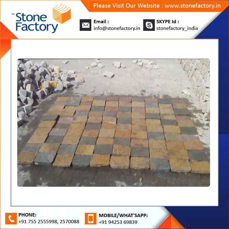 Premium Quality Driveway Paving Stone 100% Natural Cobblestone Brown Yellow Mix Cobble Stone For Sale