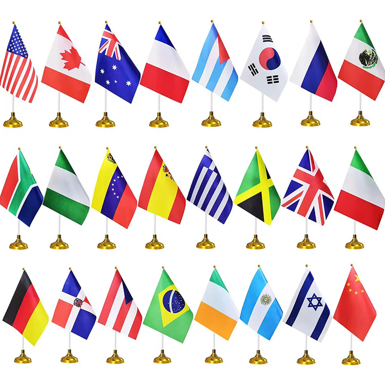 Wholesale small flag different countries metal pole office table desk flag with metal stand