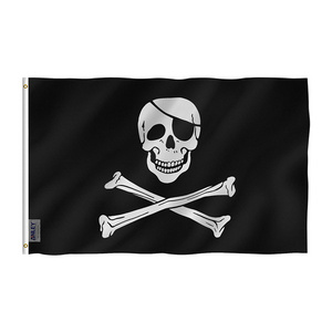 Wholesale 100% Polyester Waterproof 3x5ft Stock Black Pirate Flag For sale,custom flag double sided,pirate boat flag