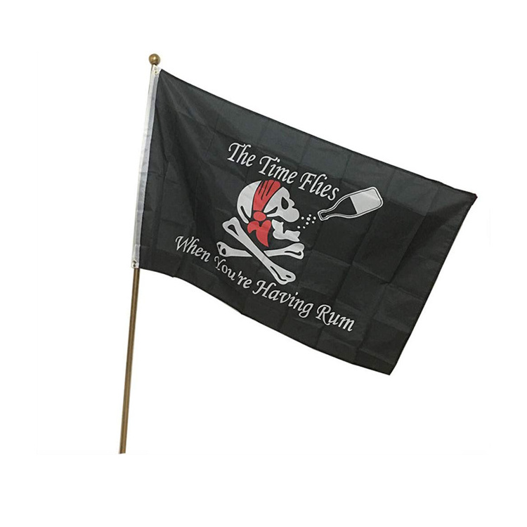 Wholesale 100% Polyester Waterproof 3x5ft Stock Black Pirate Flag For sale,custom flag double sided,pirate boat flag