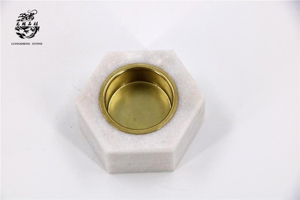 Wholesale Hexagon Marble Candleholder Embossed Metal and Glass Handmade Holder Jars for Home Use for Christmas