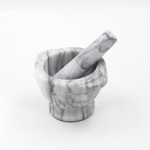 Customized Eco-Friendly Grey Marble Mortar Pestle Set Kitchen Tableware Grinder Bowl for Spices Polished Stone Tool for Salt Use