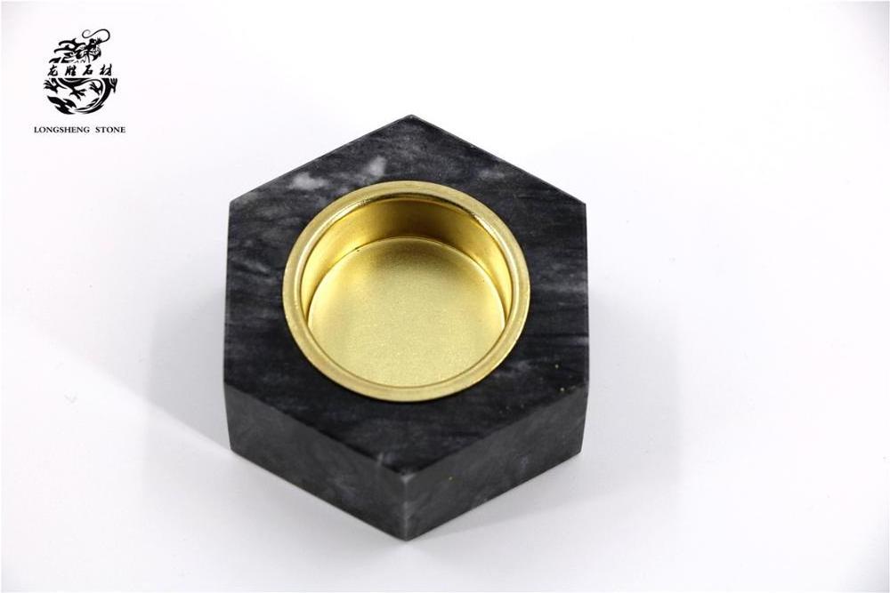 Wholesale Hexagon Marble Candleholder Embossed Metal and Glass Handmade Holder Jars for Home Use for Christmas