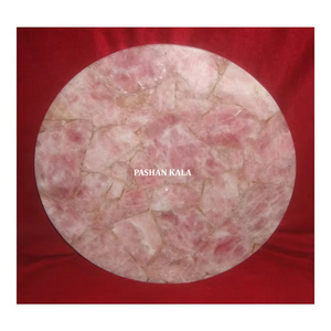 Excellent Polished Countertops Natural Rose Quartz Stone Of Round Table Top For Restaurants Hotels & Home Dinning Room Decorate