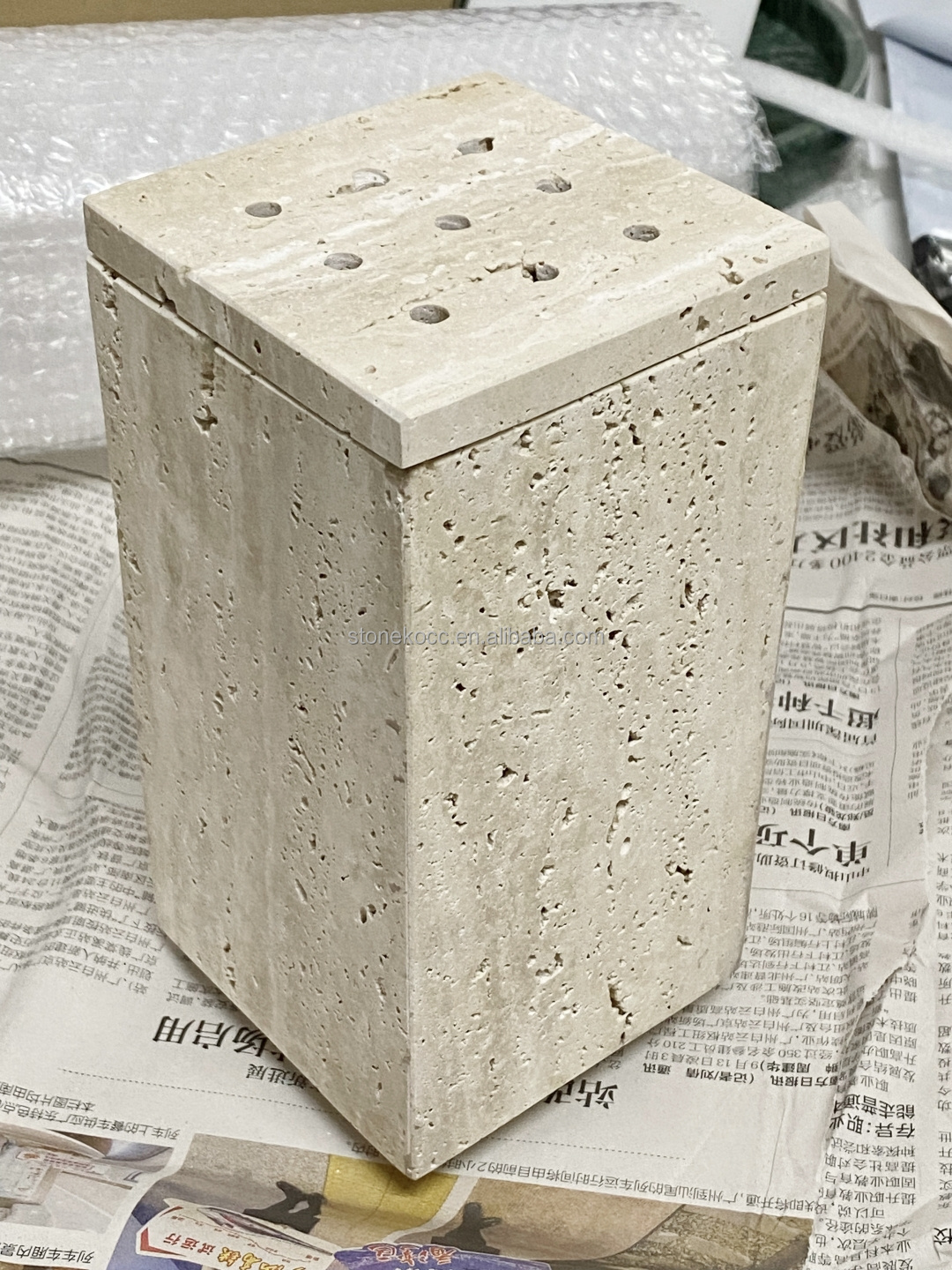 Stonekocc Cuboid Turkish Beige Travertine Stone Incense Burner