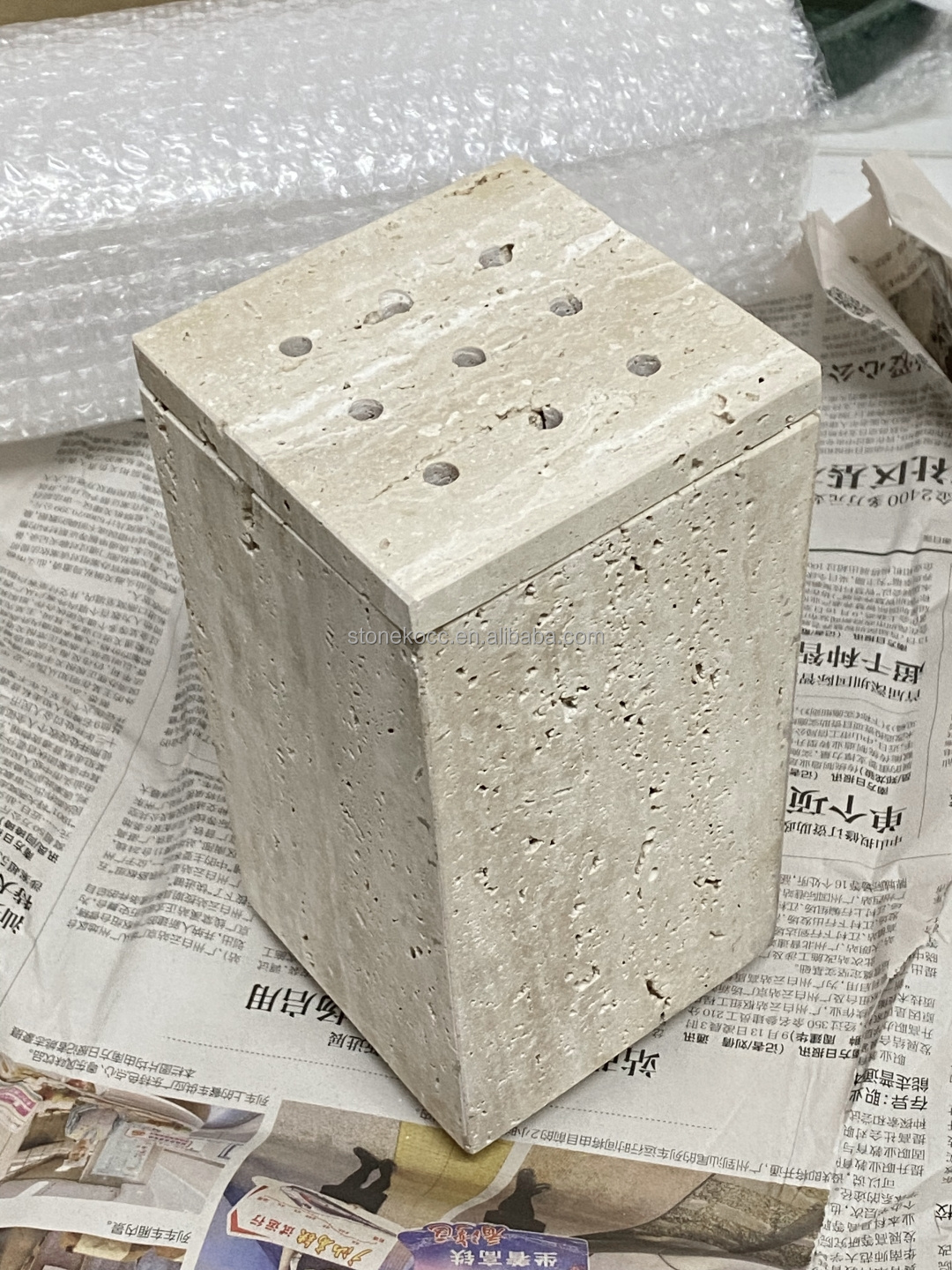 Stonekocc Cuboid Turkish Beige Travertine Stone Incense Burner