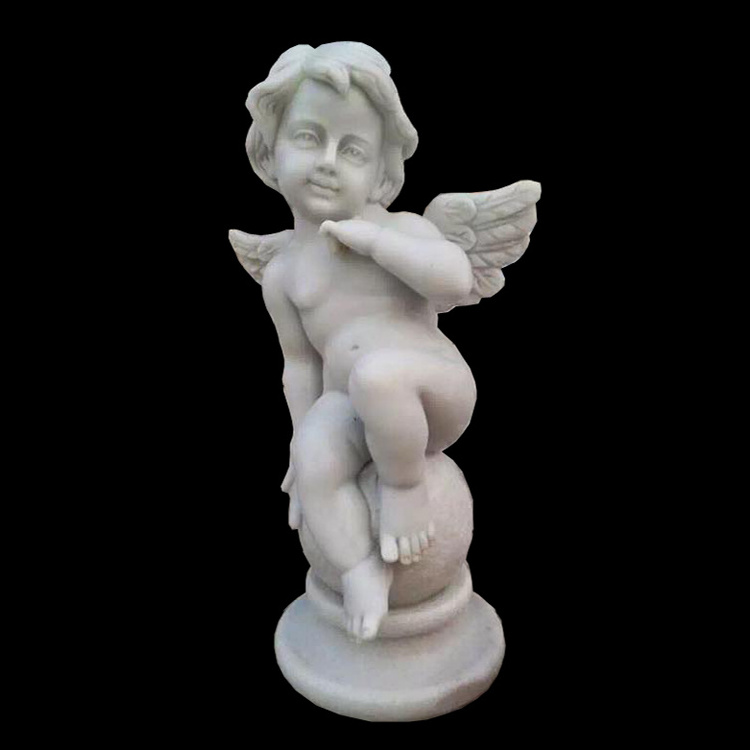 Life Size High Polished White Marble Winged Indoor Garden Little Angel Carving Statue angel wing statue