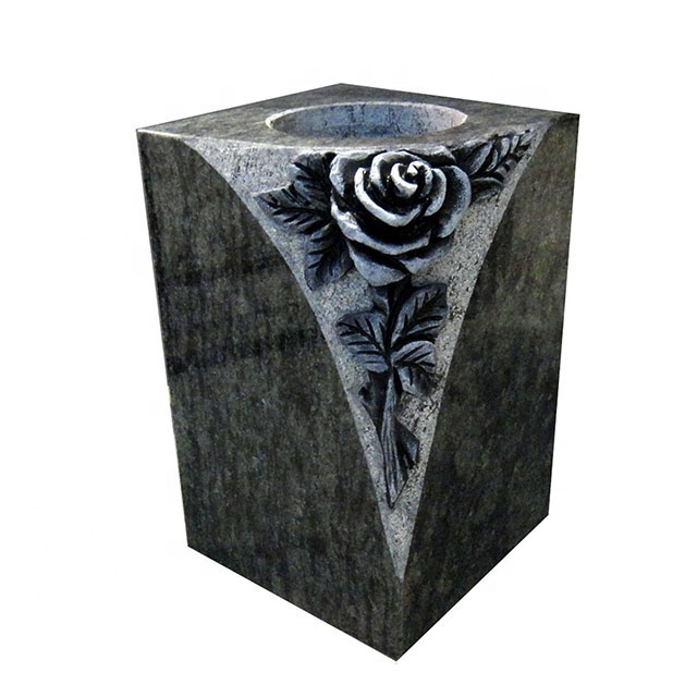 Wholesale Polished Square Black Granite Flower Cemetery Vases for Grave Tombstone Monument