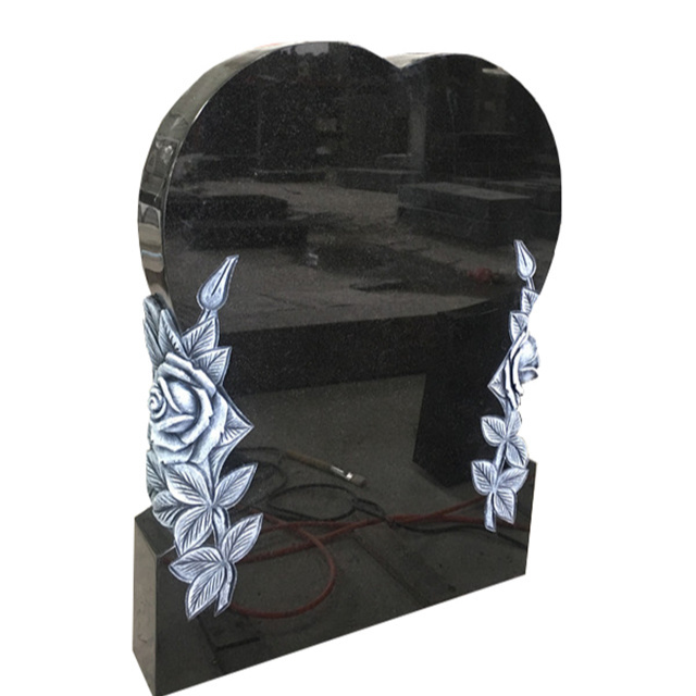 Cheap Upright Antique Heart Shape Headstone Tombstone Memorials Stone with Rose Flower Carving