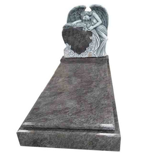 European Design Unique Weeping Angel Wing Engraving Memorial Tombstone Headstone With Carved Heart