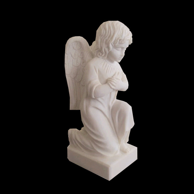 Life Size High Polished White Marble Winged Indoor Garden Little Angel Carving Statue angel wing statue