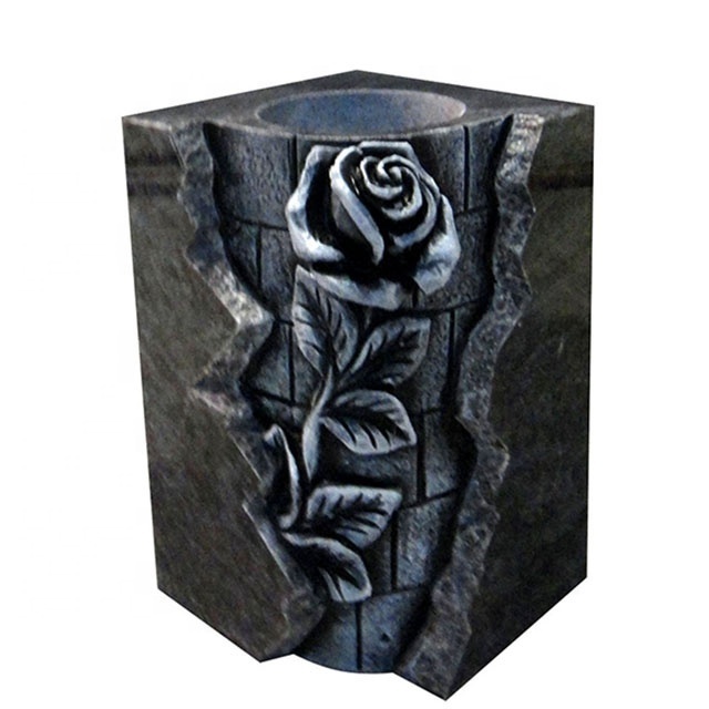 Wholesale Polished Square Black Granite Flower Cemetery Vases for Grave Tombstone Monument