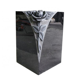 Wholesale Polished Square Black Granite Flower Cemetery Vases for Grave Tombstone Monument