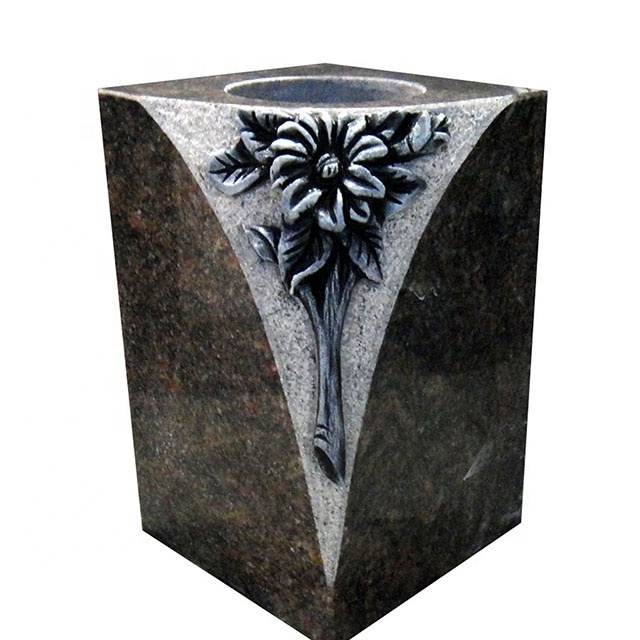 Wholesale Polished Square Black Granite Flower Cemetery Vases for Grave Tombstone Monument