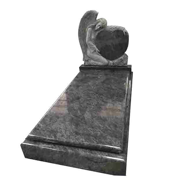 European Design Unique Weeping Angel Wing Engraving Memorial Tombstone Headstone With Carved Heart