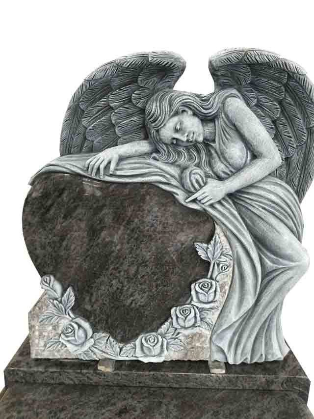 European Design Unique Weeping Angel Wing Engraving Memorial Tombstone Headstone With Carved Heart