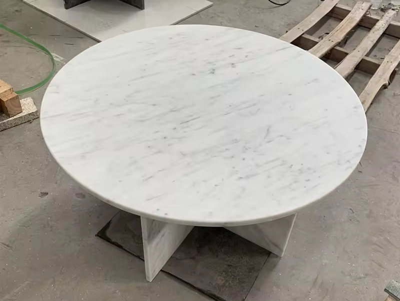 Natural Stone Carrara White Marble Top With Base Round Marble Dining Table