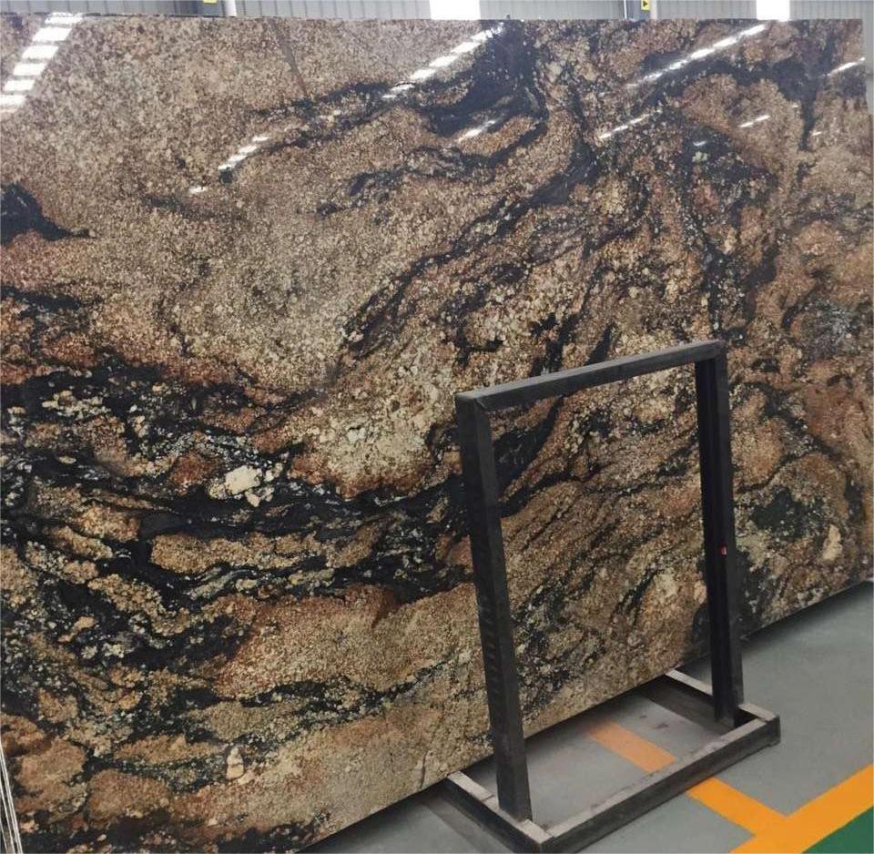 Natural Golden Black Granite Polished Slab Luxury Stone Brazil Granite for Kitchen Countertop and Background Wall