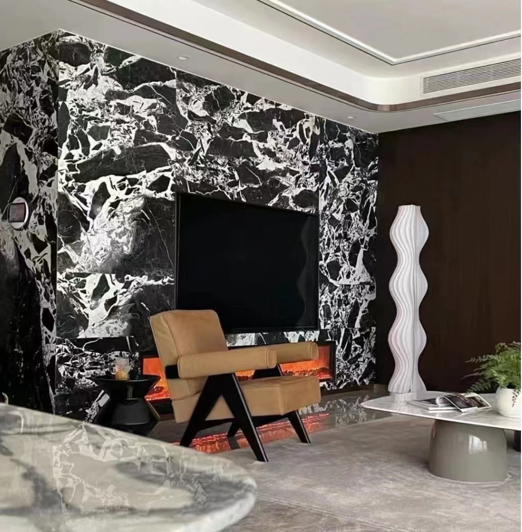 Napoleon Black Marble Floor Tiles Grand Antique Marble Tabletop Black and White Marble for Countertop and Fireplace