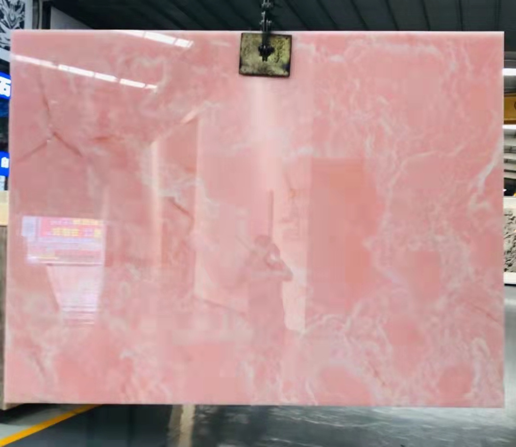 Backlit wall panels Translucent pink onyx marble slab from Apulo stone