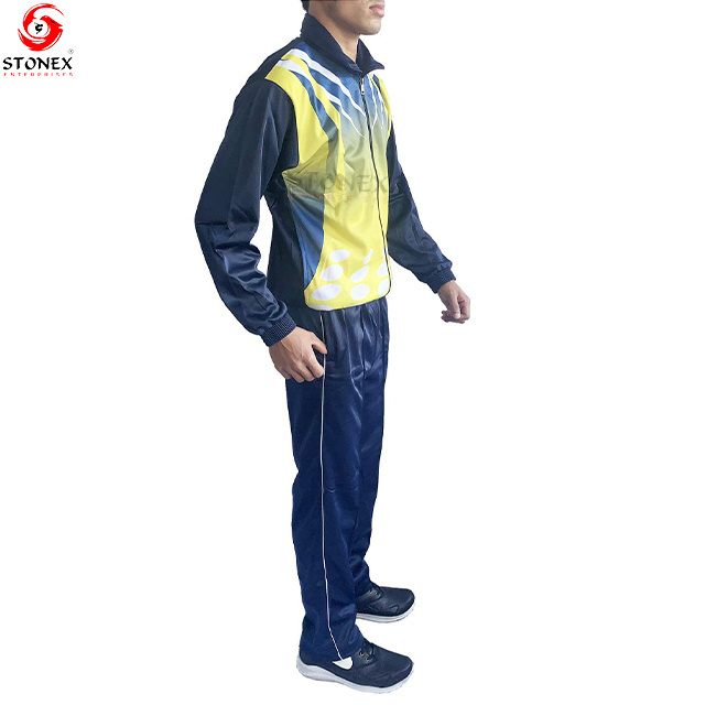 Regular Fit Sportswear Men's Polyester Wholesale Sublimation Yellow Printed Navy Blue Tracksuit