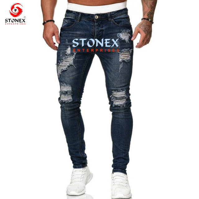 Wholesale  men's jeans pants men straight jeans stylish denim men street wear white fitting washed pent