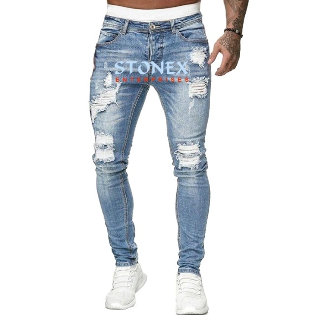 Wholesale  men's jeans pants men straight jeans stylish denim men street wear white fitting washed pent