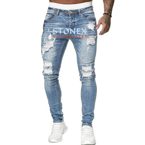 Wholesale  men's jeans pants men straight jeans stylish denim men street wear white fitting washed pent