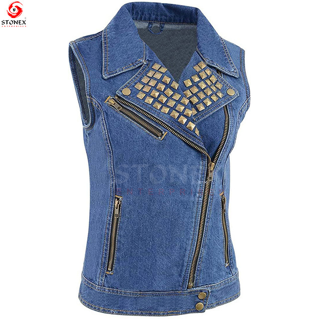 Latest Design Vest Women's Sleeveless Denim Waistcoat Custom Made Work Casual Denim Vest For Ladies