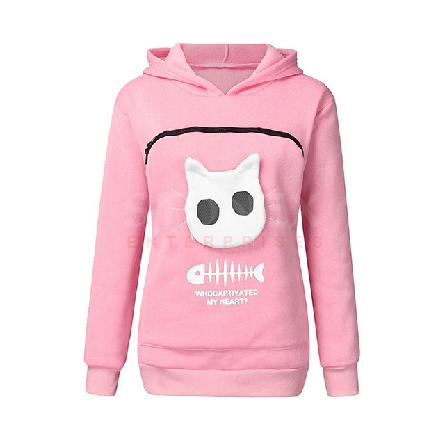 Women Sweatshirt Animal Pouch Hoodie Top Carry Cat Breathable Pullover Blouse Custom Made Hoodies