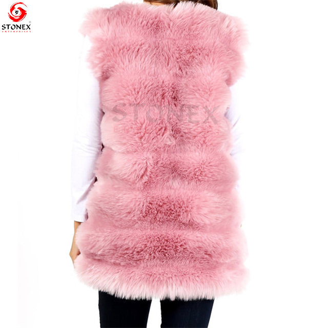 Pink Faux Fur Open Front Vest Best Pakistan Manufacturer Soft And Cozy Design New Fox Fur Vests