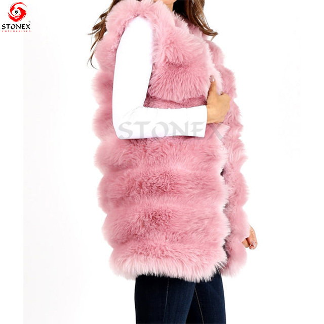 Pink Faux Fur Open Front Vest Best Pakistan Manufacturer Soft And Cozy Design New Fox Fur Vests