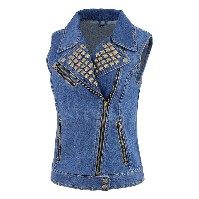 Latest Design Vest Women's Sleeveless Denim Waistcoat Custom Made Work Casual Denim Vest For Ladies